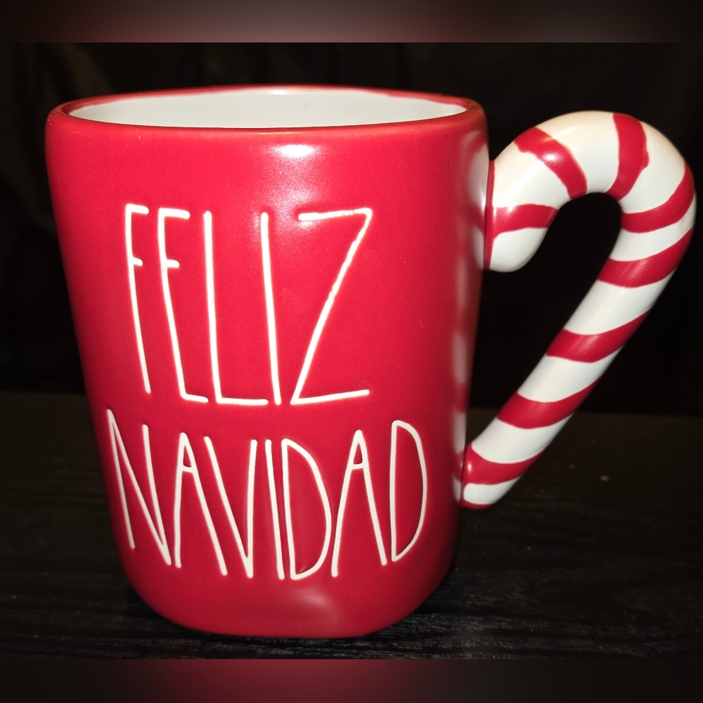 Rae Dunn Feliz Navidad Red Candy Cane Handle Mug